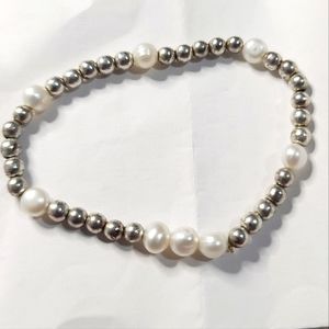 GENUINE pearl with silver tone beads